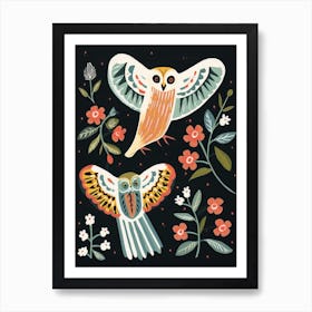 Folk Style Bird Painting Barn Owl 2 Art Print