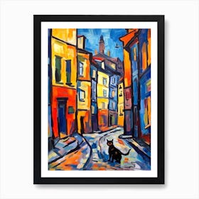 Painting Of A Street In Moscow Russia With A Cat In The Style Of Matisse 2 Art Print