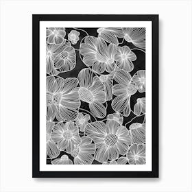 Floral Abstract White On Black Art Print