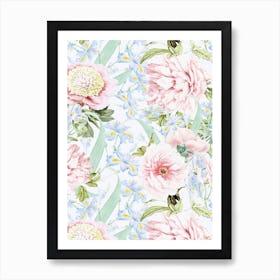 Redoute Vintage Peony And Iris Garden Art Print