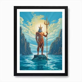  A Retro Poster Of Poseidon Holding A Trident 3 Art Print