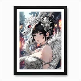 Chinese Girl With Dragon Art Print