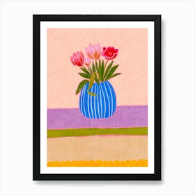 Tulips In A Blue Vase Art Print