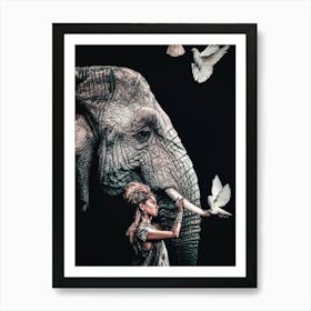 Woman And Elephant Art Print