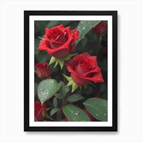 Red Roses At Rainy With Water Droplets Vertical Composition 29 Art Print