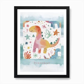 Starry Dinosaur Muted Pastels Pattern 3 Poster Art Print