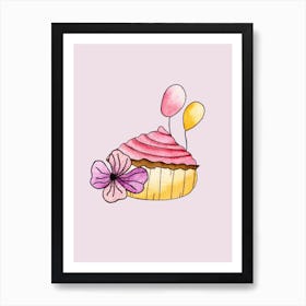Pink Strawberry Cupcake Art Print