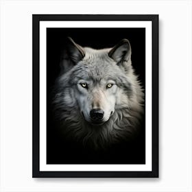 Himalayan Wolf Portrait Black And White 1 Art Print