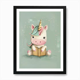 Pastel Storybook Style Unicorn Reading A Book 3 Art Print