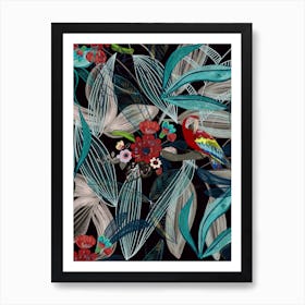 Summer Pattern Parrot Art Print
