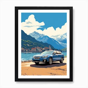 A Subaru Outback Car In The Lake Como Italy Illustration 4 Art Print