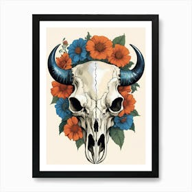Floral Bison Skull (38) Art Print