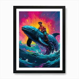 Man Riding A Whale Art Print