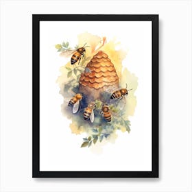 Plasterer Bee Beehive Watercolour Illustration 1 Art Print