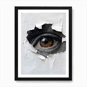 Oil Painting Of An Eye Detailed Texturing Peeking Through Torn Paper Forming A Gorillas Face In Art Print