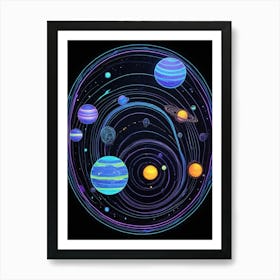 Default Neon Black Light Sgraffito Solar System 3d Illustratio 2 (2) Art Print