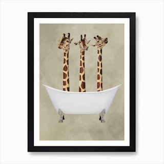 Giraffes In Bathtub Art Print