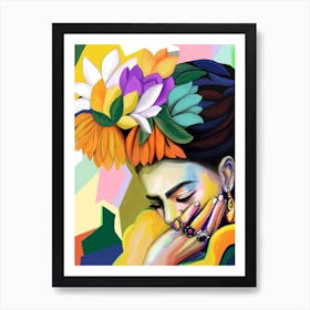 Mexican woman with flowers Art Print