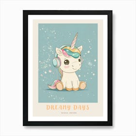 Pastel Unicorn Listening To Music With Headphones 2 Poster Art Print