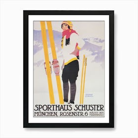 Sporthaus Schuster Germany Vintage Ski Poster Art Print