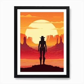 Cowgirl Riding A Horse In The Desert Orange Tones Illustration 10 Art Print