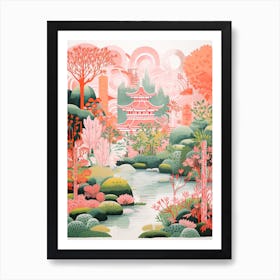 Kenrokuen Gardens Abstract Riso Style 4 Art Print