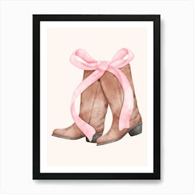 Cowboy Boots With Pink Bow Art Print Art Print