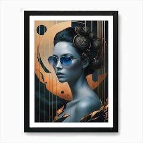 Golden Hour Woman Portrait With Blue Sunglasses Art Print