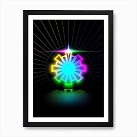 Neon Geometric Glyph in Candy Blue and Pink with Rainbow Sparkle on Black n.0367 Art Print
