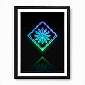 Neon Blue and Green Abstract Geometric Glyph on Black n.0115 Art Print