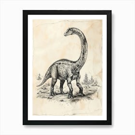 Camarasaurus Dinosaur Black Ink Illustration 3 Art Print