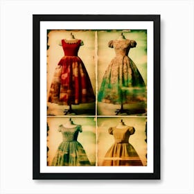 Vintage, Retro Dresses, Collage Motif, Vibrant Colors Art Print