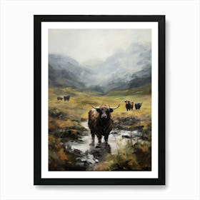 Cloudy Impressionism Style Painting Of Highland Cattle 2 Art Print