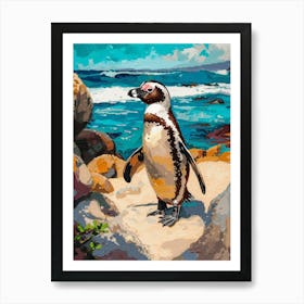 Galapagos Penguin Carcass Island Colour Block Painting 4 Art Print