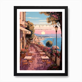 Cannes France 6 Vintage Pink Travel Illustration Art Print