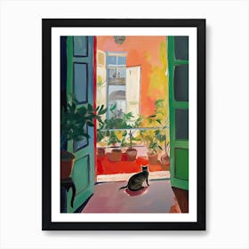 Open Window With Cat Matisse Style Rome Italy 1 Art Print