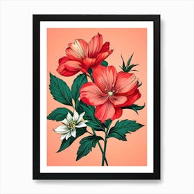 Red Hibiscus Flowers Art Print