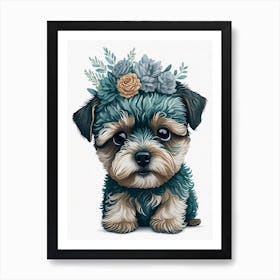 Floral Yorkipoo Dog Painting (2) Art Print