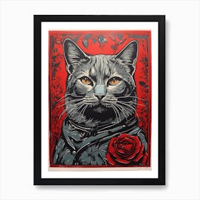 Cat In Roses Art Print