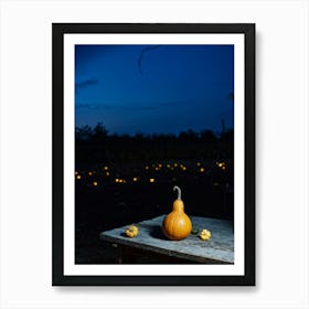 A Gourd Carefully Resting On A Weathered Wooden Table Settingfootprint In The Cement Market Under Art Print