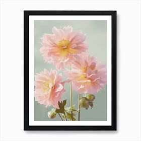 Dahlia Flowers Acrylic Painting In Pastel Colours 3 Art Print