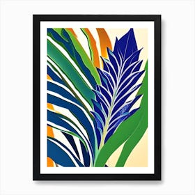 Aloe Vera Leaf Colourful Abstract Linocut Art Print
