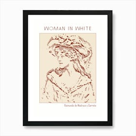 Line Art Minimalist – Woman In White – Raimundo De Madrazo Y Garreta – Classic Painting 1 Art Print