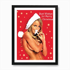 Sexy Pin Up Topless Girl With Santa Claus Hat Art Print