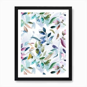 Watercolour Leaves Colourful Art Print