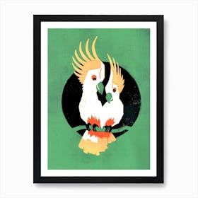 Two Cockatoos In Love Green Art Print