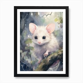 Light Watercolor Painting Of A Nocturnal Possum 2 Art Print