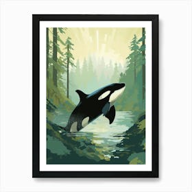 Orca Whale Green Graphic Design Drawing Art Print