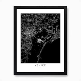 Venice Black And White Map Art Print