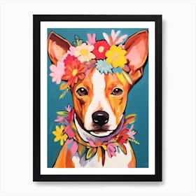 Basenji Portrait With A Flower Crown, Matisse Painting Style 3 Art Print